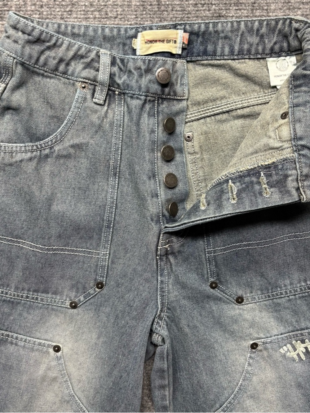 Honor the Gift Jeans Mens S 26x30 Blue Straight Double Knee Utility Button Fly - Picture 3 of 13